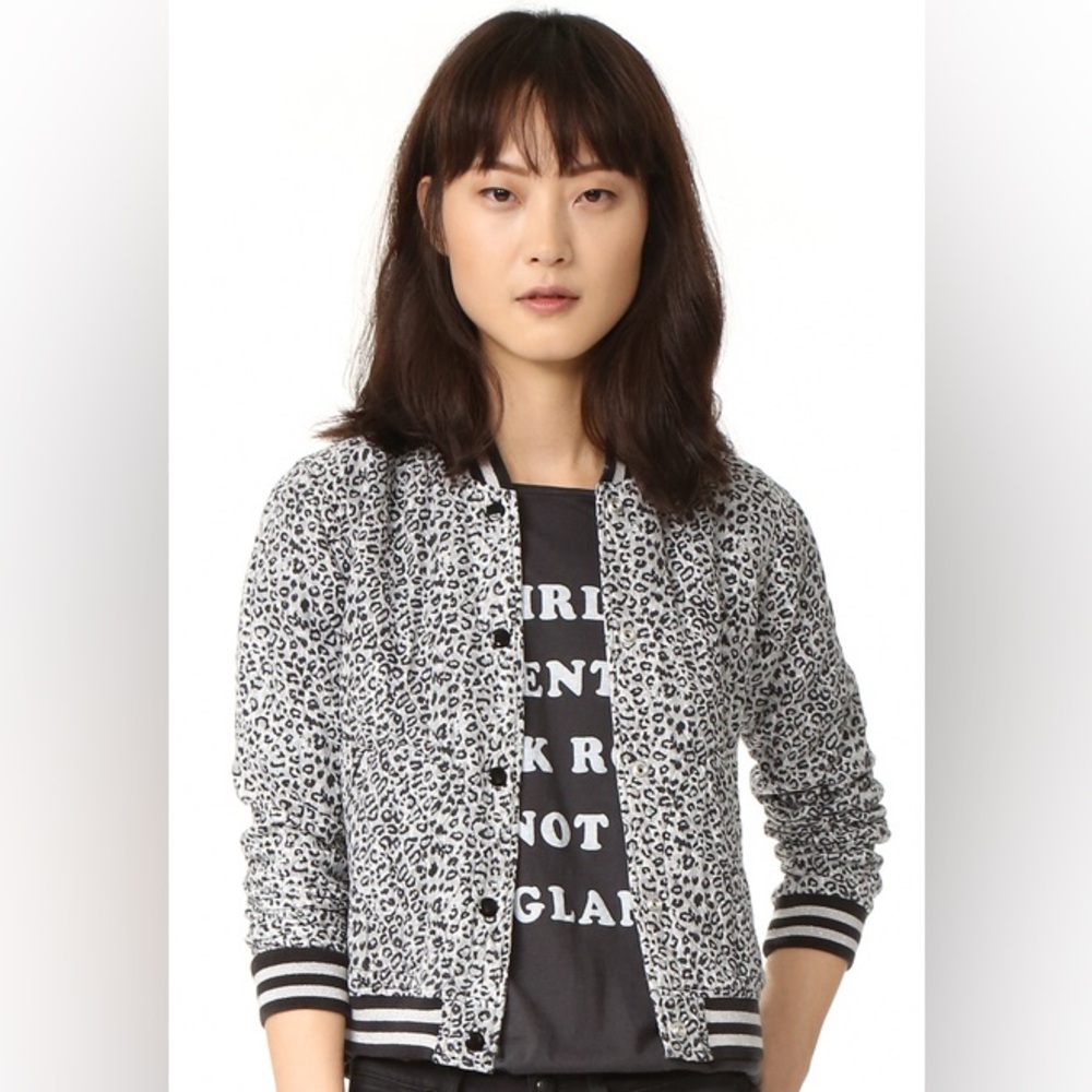 R13 shrunken quilted roadie jacket silk leopard metallic Medium